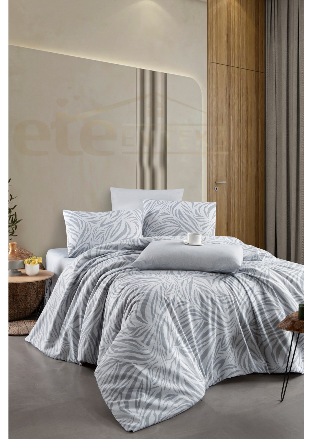 ETEHOMETEX Çift Kişilik Ranforce Pamuklu Lastikli Çarşaflı Nevresim Takımı ZEBRA 8696474232061